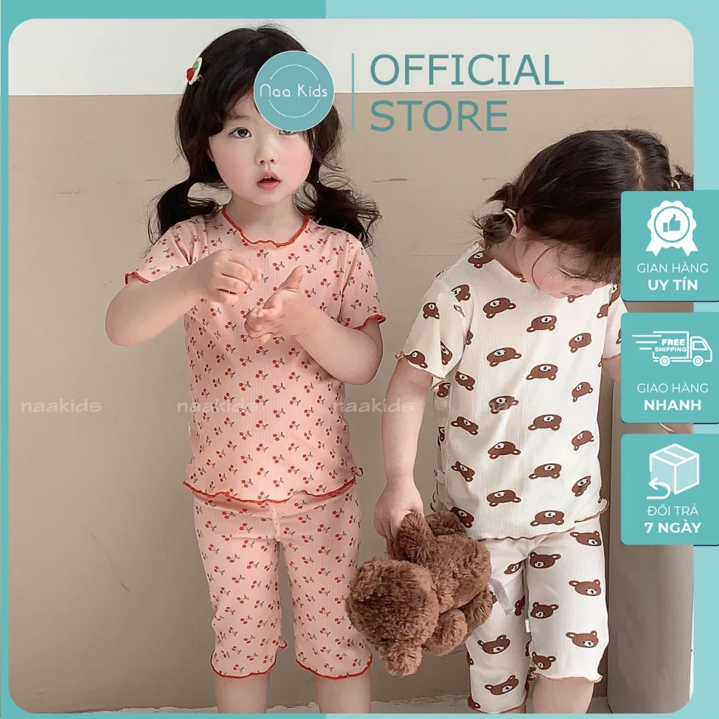 Bộ quần áo cộc tay thun tăm mùa hè cho bé gái họa tiết hoa nhí phong cách Hàn quốc hàng QCCC