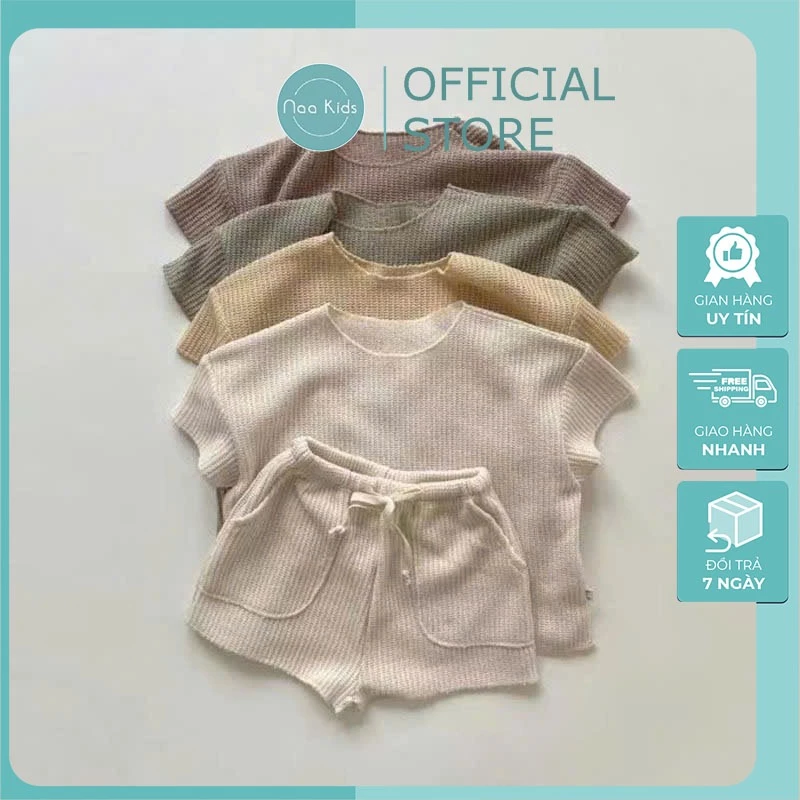 Bộ quần áo cộc tay mùa hè cho bé trai bé gái phong cách Hàn quốc chất liệu dệt kim mềm mát , hàng QCCC