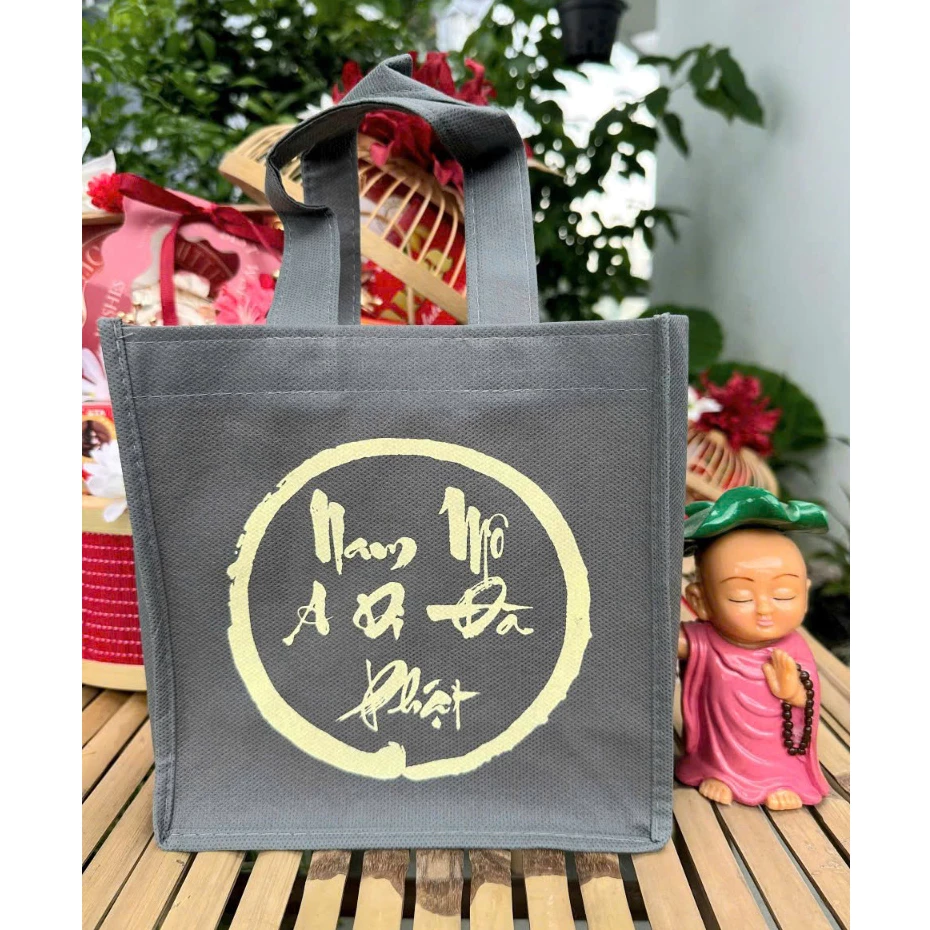 Túi Vải Đi Lễ Chùa, Túi vải không dệt in chữ "A Di Đà Phật", Túi đựng đồ đi chùa, lễ Phật, hành hương