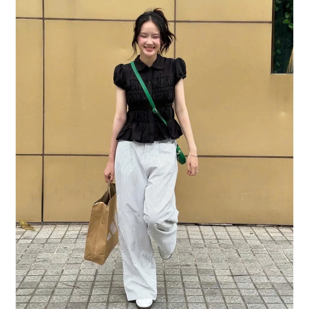 Áo Sơ Mi Cổ Sen Rúm Chun Chất Vải Linen Mềm Mát Form Dài Che Bụng By BUN222
