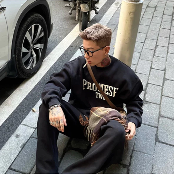 Áo sweater nỉ dày PROMESH TEW tay dài phong cách