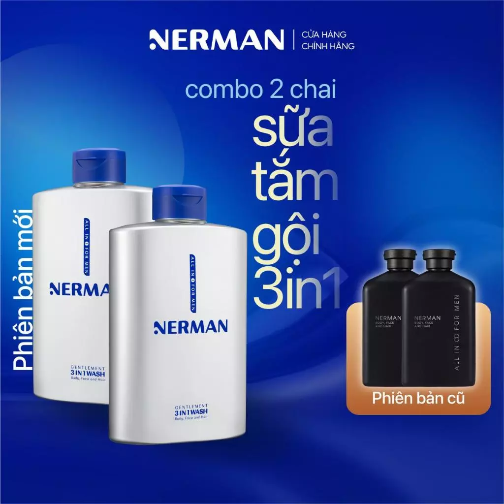 Combo 2 chai sữa tắm gội nam giới hương nước hoa Gentleman 3 in 1 Nerman 350ml