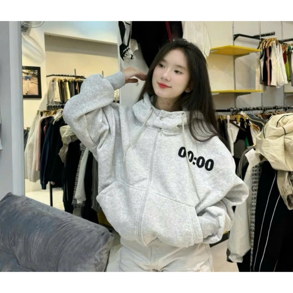 ÁO KHOÁC NỈ CHỐNG NẮNG HOODIE ZIP BOXY CÓ NÚT BẤM,CÓ TÚI TRONG VẢI DÀY DẶN PHONG CÁCH TRẺ TRUNG