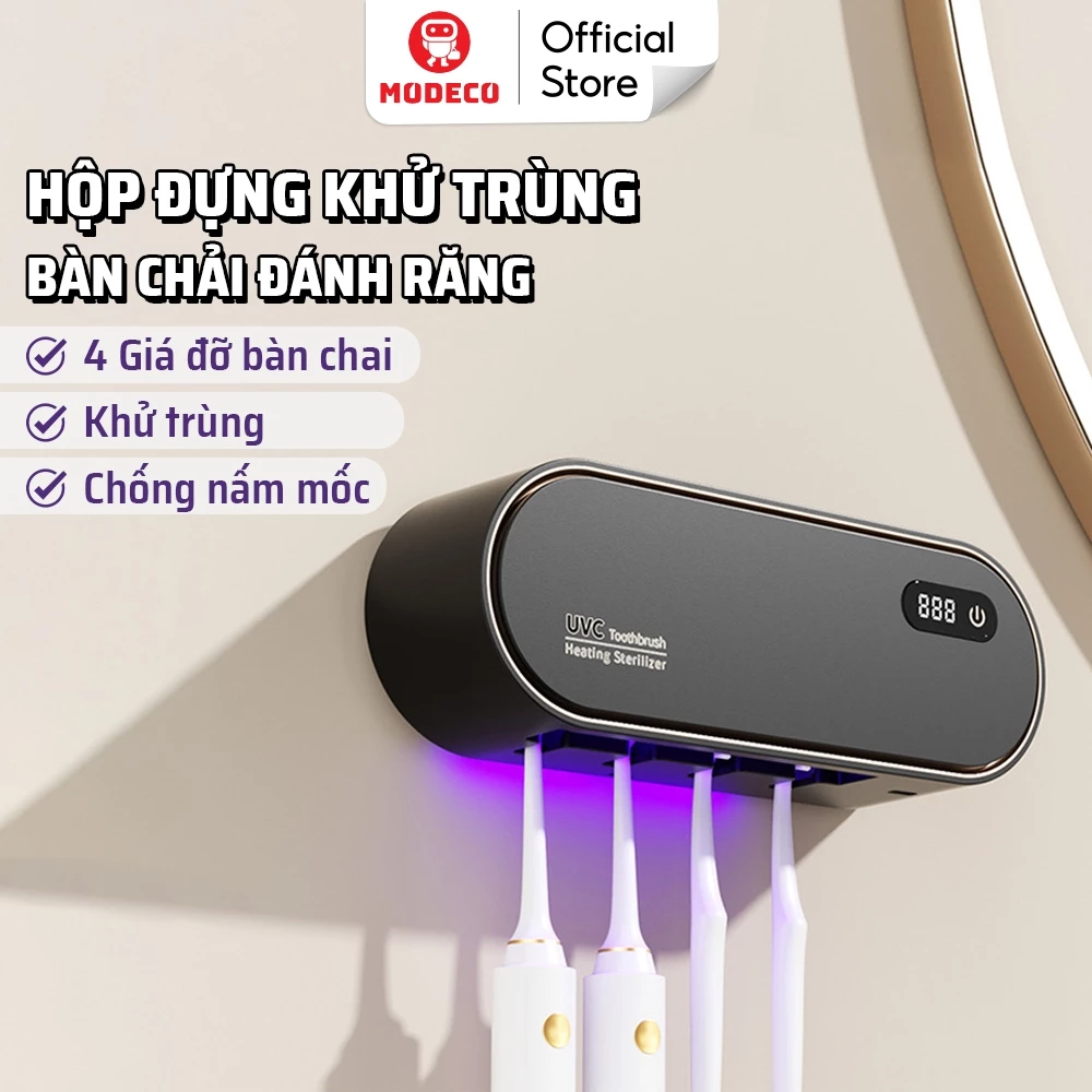 Máy Khử Trùng Bàn Chải Đánh Răng Cao Cấp Modeco - Sấy Khô, Diệt Khuẩn Bằng Tia Cực Tím UVC UVA