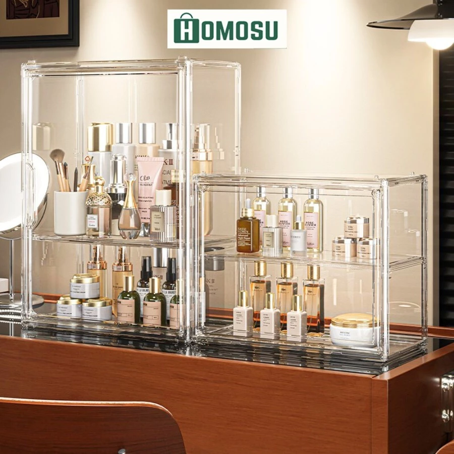 Hộp Đựng Mĩ Phẩm Trong Suốt, Tủ Mĩ Phẩm Cao Cấp Trong Nhiều Tầng, Thiết Kế Nam Châm Hít Chắc Chắn, Chống Bụi Bẩn HTS021
