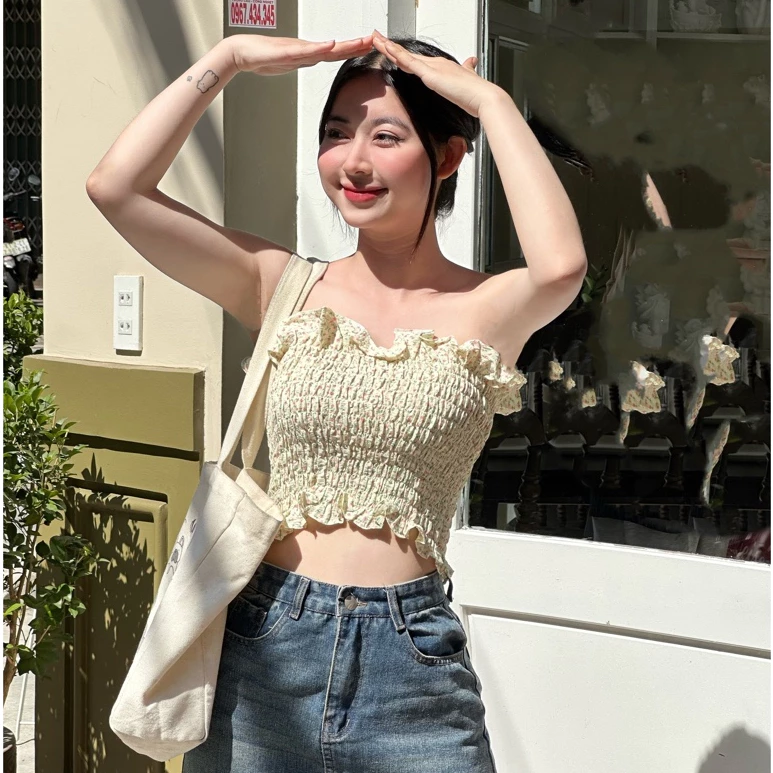 Áo ống hoa nhí bo chun freesize
