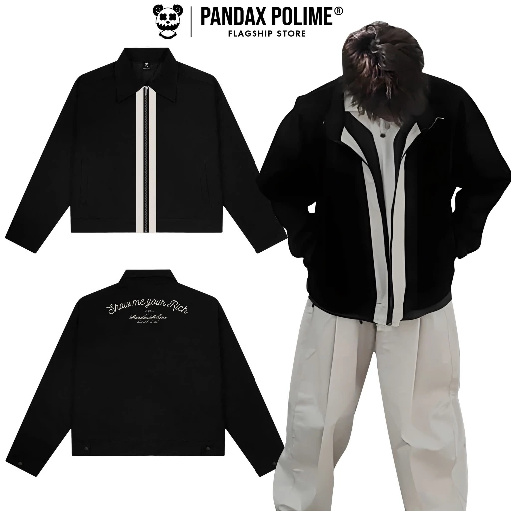 Áo khoác jacket kaki boxy thêu unisex nam nữ local brand crop đứng form dáng lửng px pandax polime