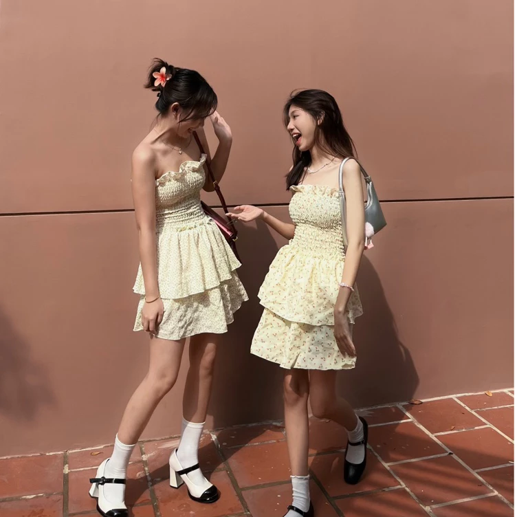 Đầm ống hoa nhí bèo xoè