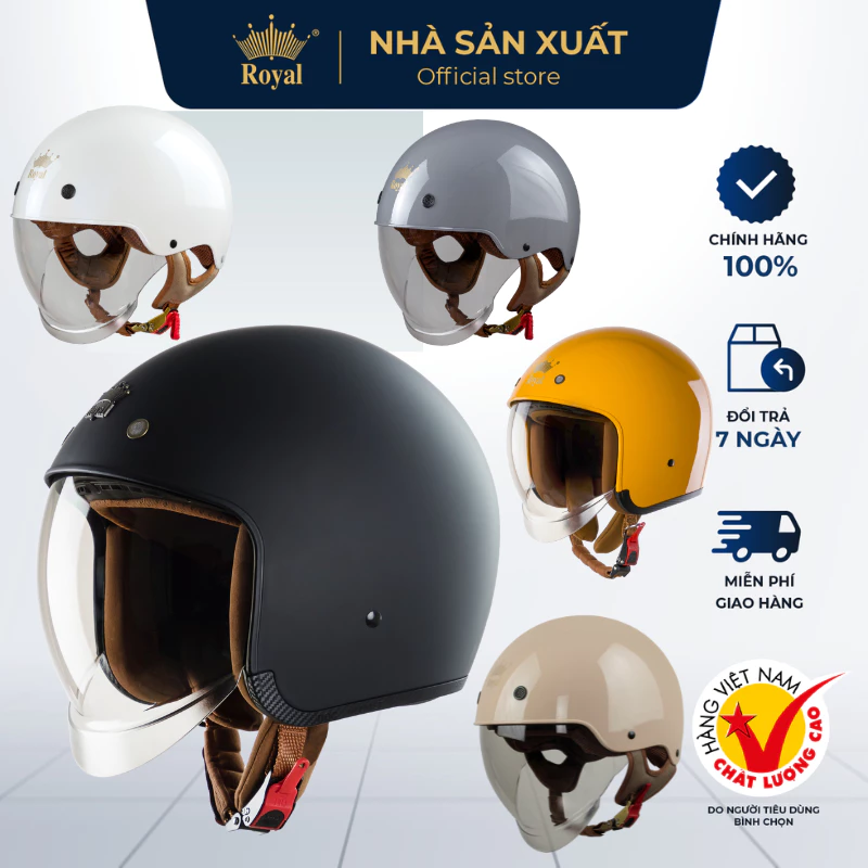 Mũ Bảo Hiểm Royal Chính Hãng 3/4 M139 Có Kính Âm Dài Tiện Lợi, Nón Bảo Hiểm Royal M239 Nam Nữ Phù Hợp - NHÀ SẢN XUẤT