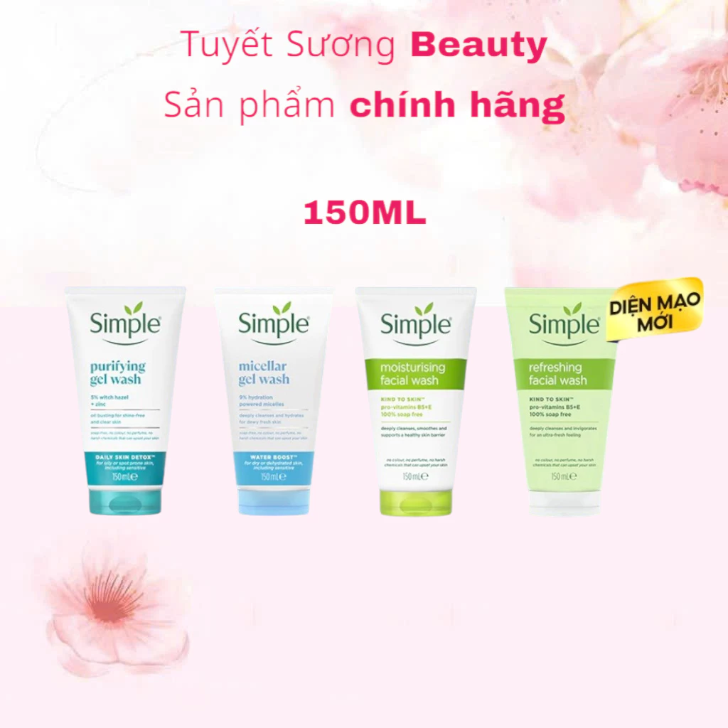 Sữa rửa mặt Simple giúp da sạch thoáng & không chứa xà phòng 150ml