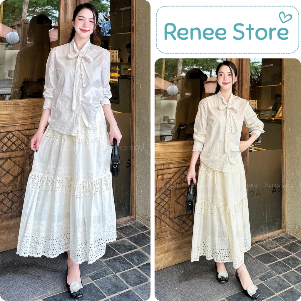 (ẢNH THẬT) Chân váy dài midi họa tiết ren hoa Sora, váy dáng xòe 3 tầng Renee Store - V3140