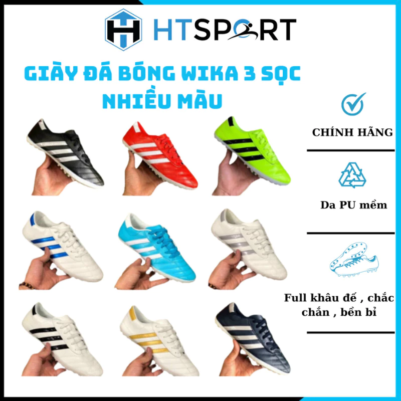 Giày Đá Bóng 3 Sọc Wika giá rẻ đá banh TF sân cỏ nhân tạo nam nữ nhiều màu chính hãng