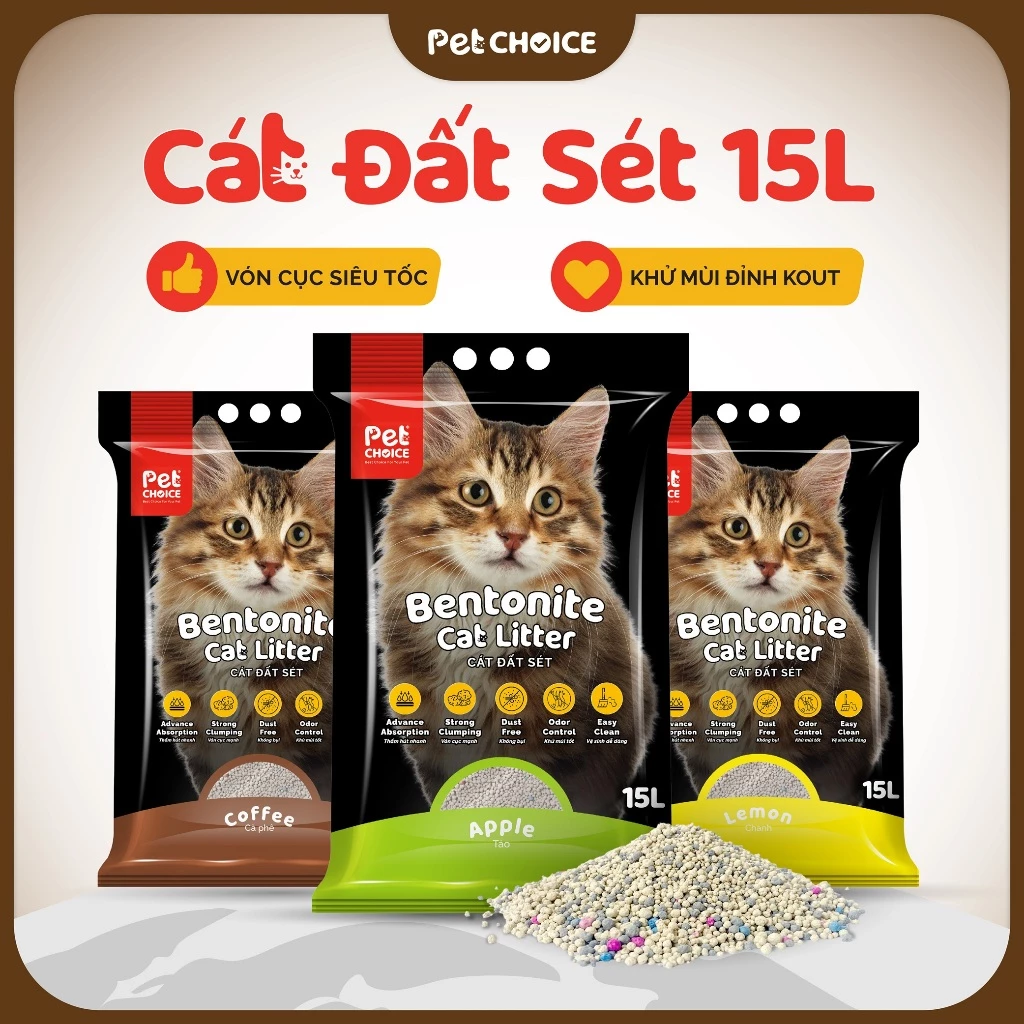 CÁT ĐẤT SÉT cho mèo PetChoice, khử mùi, ít bụi, siêu vón cục, cát vệ sinh cho mèo 7.6kg - PetChoice
