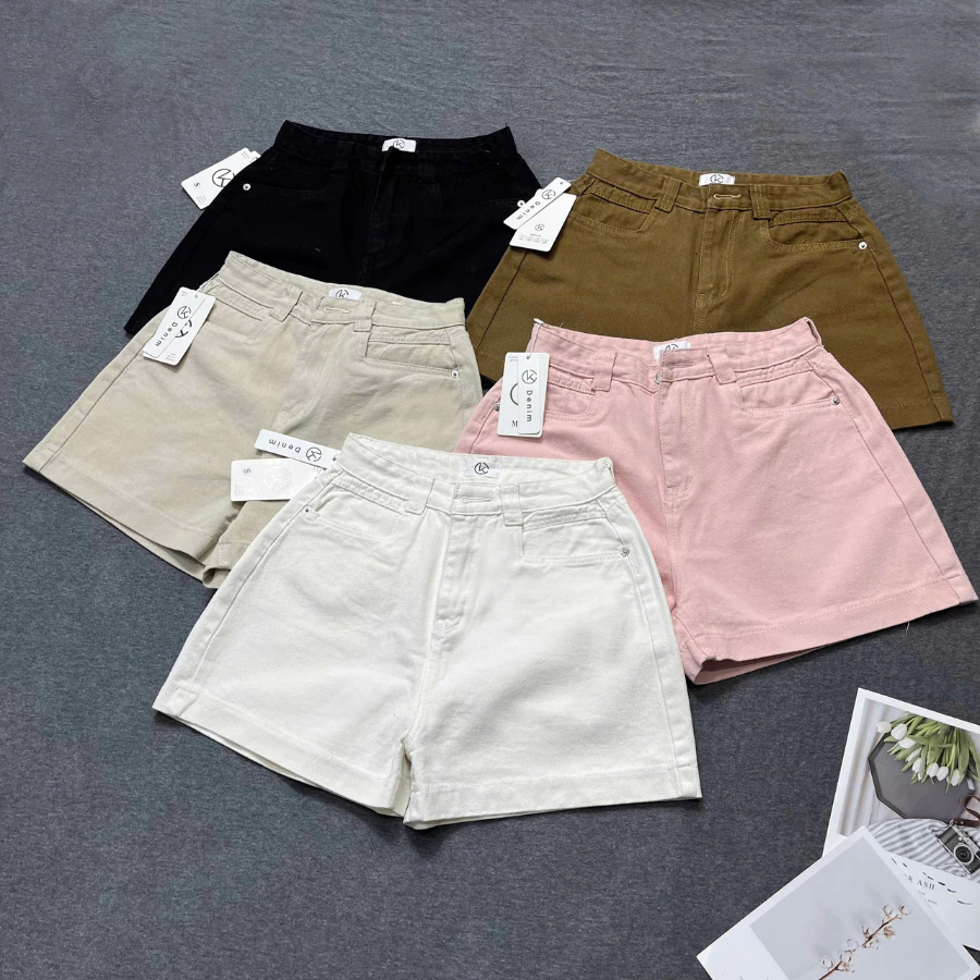Quần Short Jean Nữ, Quần Ngố kaki Trơn Lưng Cao Form A 5 Màu Basic