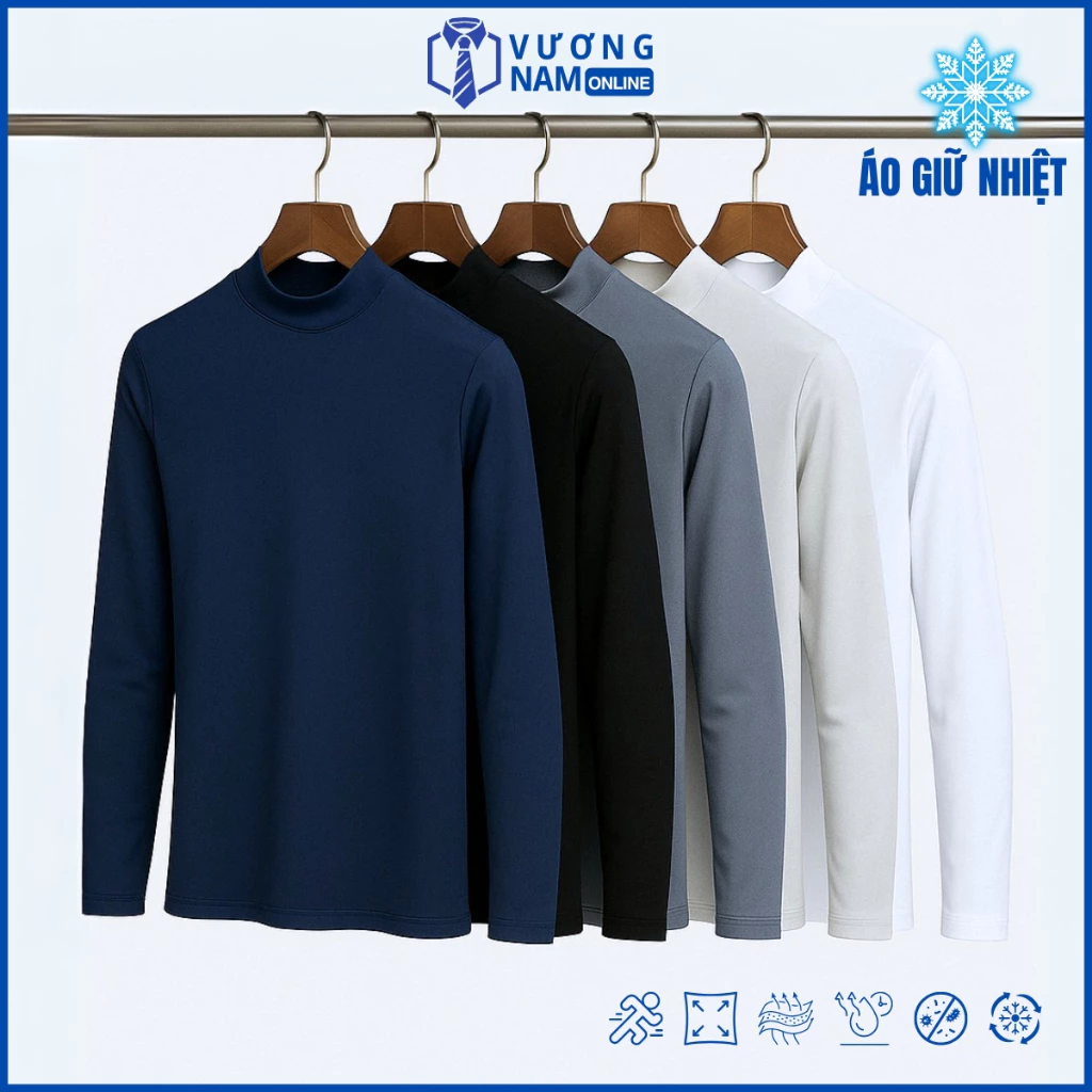 Áo giữ nhiệt nam Chống Nắng cổ cao 3 phân thu đông form ôm co giãn tốt chất thun lạnh VNO124