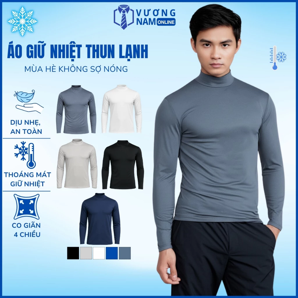 Áo giữ nhiệt nam Chống Nắng cổ cao 3 phân co giãn tốt chất thun lạnh thu đông form ôm VNO124