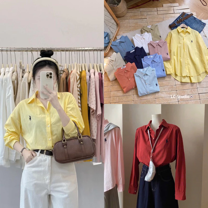 Áo Sơ Mi Thêu Ngựa Nhiều Màu Style Hàng Quốc (Chất liệu chuẩn hình Hàng Loại 1) Chất Mát Áo Sơ Mi Tay Dài Mùa Hè