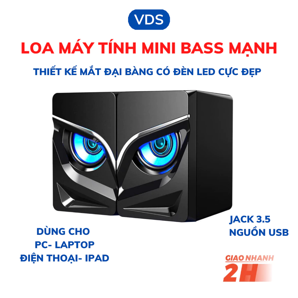 Loa máy tính vi tính V-128 mắt đại bàng, loa mini có đèn led âm bass trầm nổi dùng cho điện thoại máy tính pc, laptop