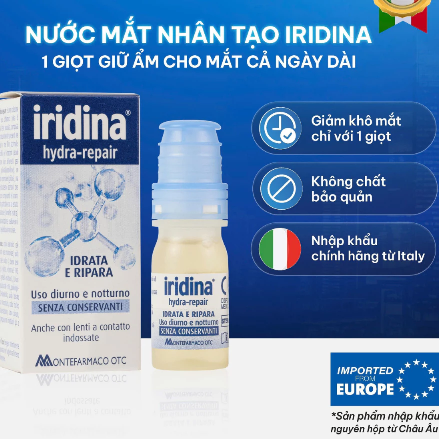 Nước mắt nhân tạo Iridina - dung dịch nhỏ mắt chuyên biệt mổ cận giảm mỏi giữ ẩm phục hồi bảo vệ mắt - Hàng nhập kh