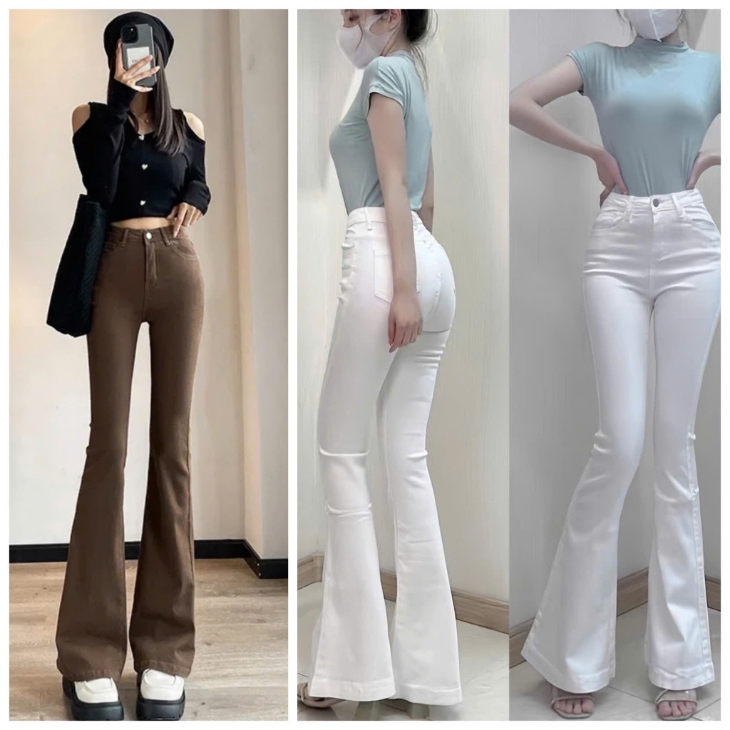 Quần Loe Cạp Cao Quần Vẩy kaki Hack Dáng Quần Jean Kaki dài 96-102cm,Quần Bò…