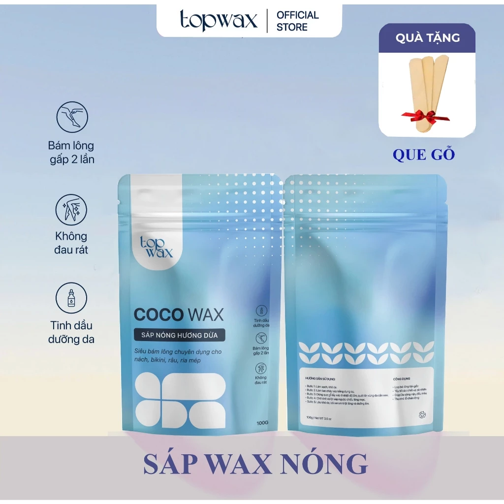Wax Lông Nóng Hương Dừa Cao Cấp COCO WAX - TOP WAX Siêu Bám Lông,Dùng Cho Mọi Loại Da,Đặc Biệt Vùng Nách,Bikini,Ria Mép.