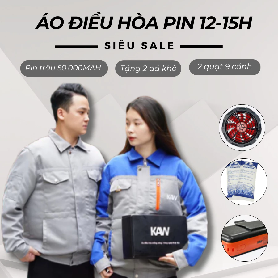 Áo Điều Hòa Chính Hãng, Công Nghệ Nhật Bản, Pin Cực Khỏe 12-15 Giờ, An Toàn, Quạt Siêu Mát