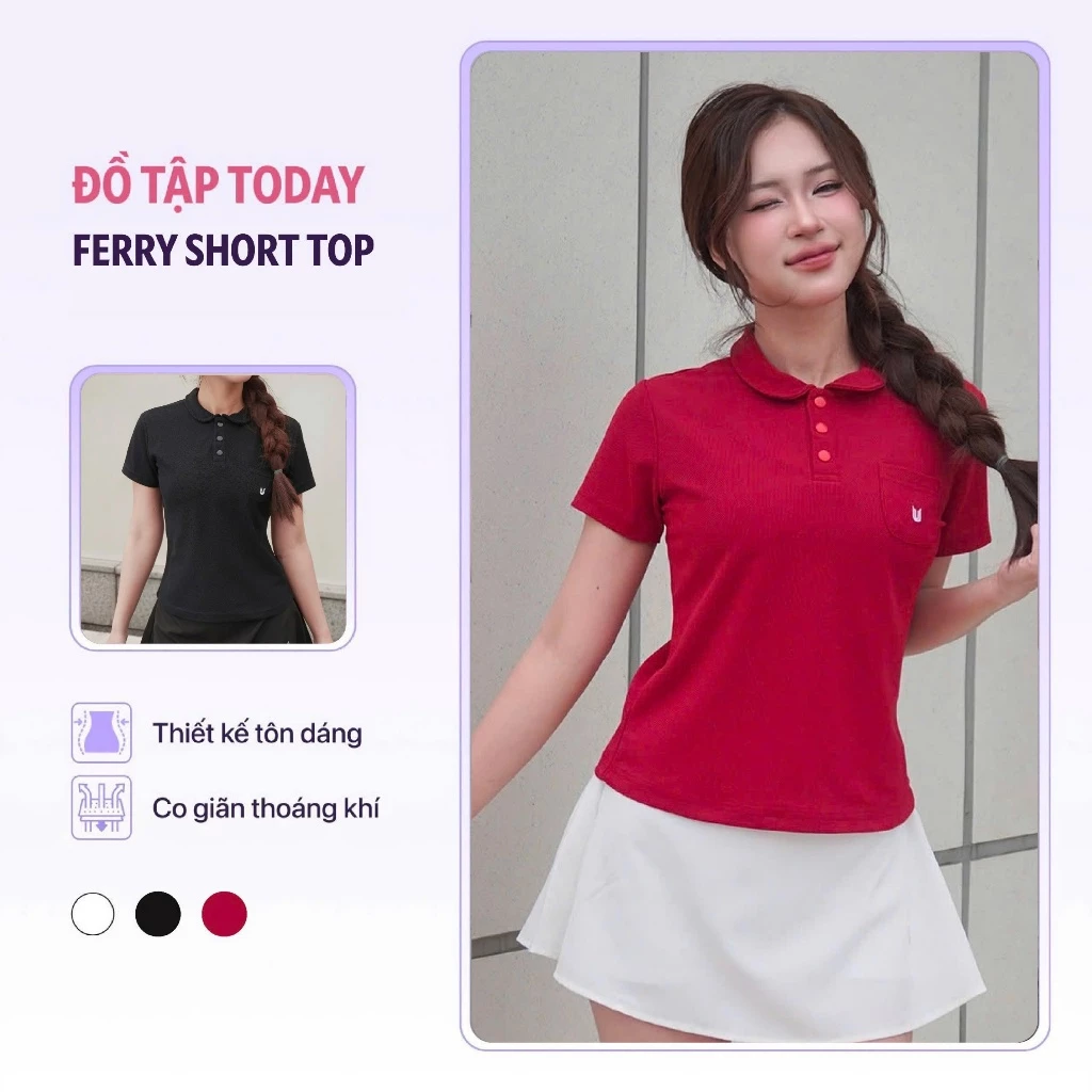 [Xả Kho Giá Hời] Áo thể thao pickleball cộc tay polo cổ sen Ferry short top chất cotton cá sấu Today U Wear