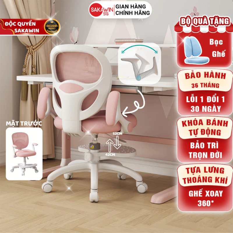 Ghế học sinh cao cấp Sakawin G18 Tựa lưng thoáng khí Điều chỉnh nâng hạ linh hoạt bé từ 3-15 tuổi.