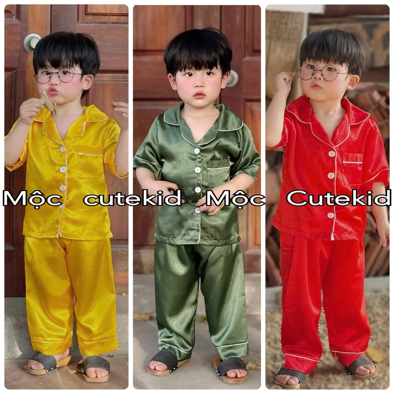 7-35KG [MỘC CUTEKID] bộ pizama lụa cao cấp - bộ đồ dài - cho bé trai bé gái mặc ngủ, mặc nhà