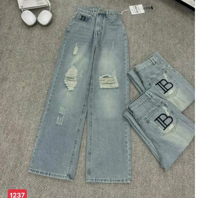 Quần jean nữ ống rộng, quần baggy jean nữ cạp cao Bi shop173 ms1232