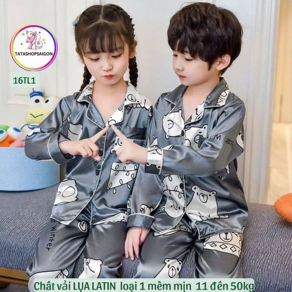 [12 50KG] Bộ pijama tay dài cho bé trai bé gái chất lụa LATIN cao cấp size đại - bộ quần áo thu đông cho bé 089