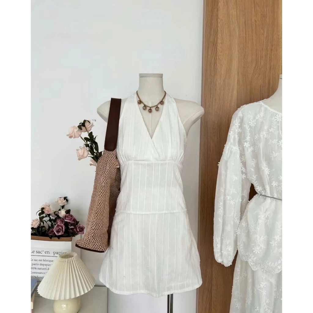 Set yếm hai dây buộc cổ kèm chân váy họa tiết chấm nhẹ nhàng xinh xắn MUZA S29