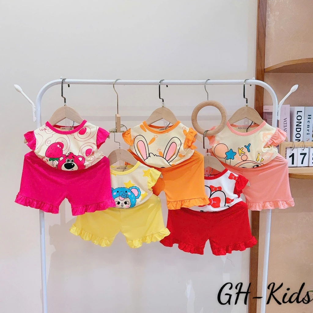 Bộ Ba Lỗ sát nách Vải Thun Lạnh Cho Bé Gái 0-7 Tuổi Tương Đương 7-25kg Cao từ 80-124cm