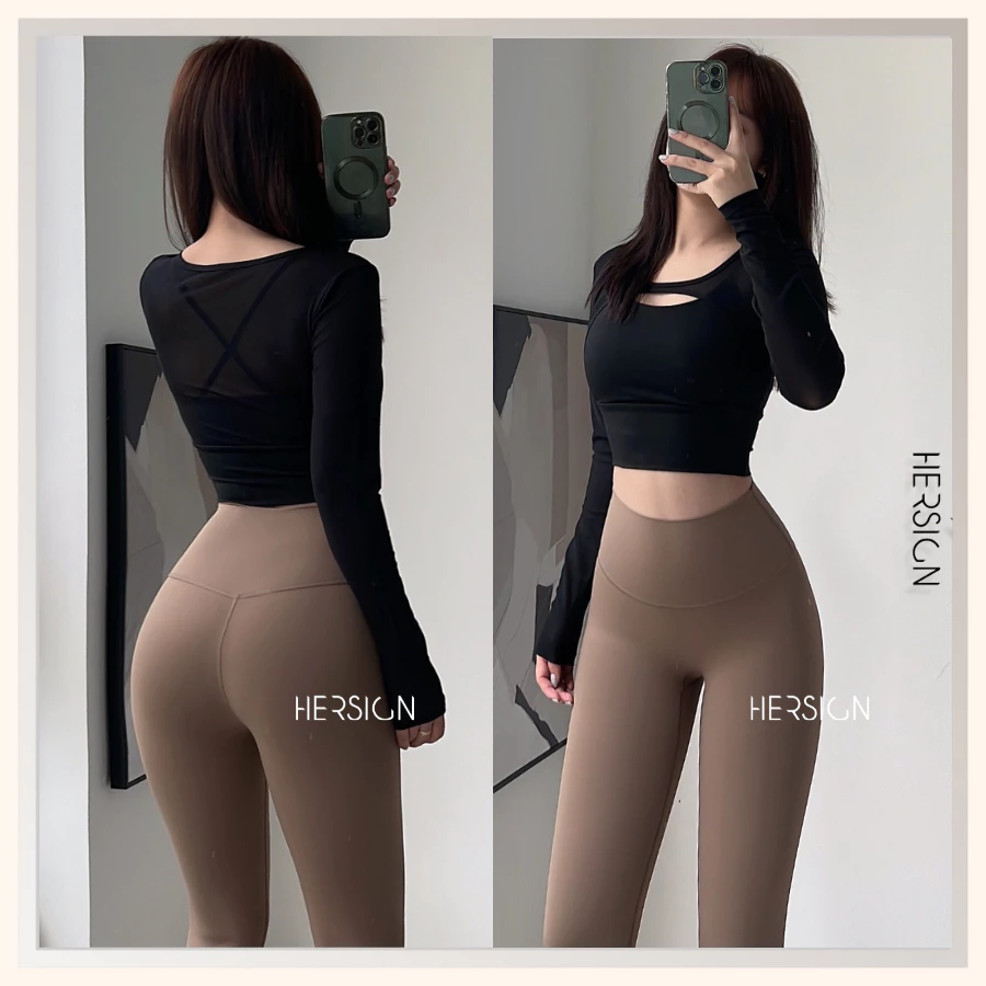 Set tập yoga nữ Đồ tập gym nữ cao cấp Áo croptop dài tay quần legging HERSIGN-SMIXC28L20B BST HERSIGN EASE