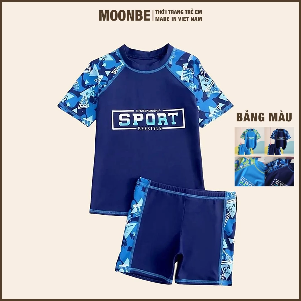 Combo 2 Set Đồ Đi Biển Cho Bé Trai Bé Gái Size Đại 45kg Chất Lạnh Tắm - Thời Trang Trẻ Em MOONBE - Bộ Bơi Bé Trai Sport