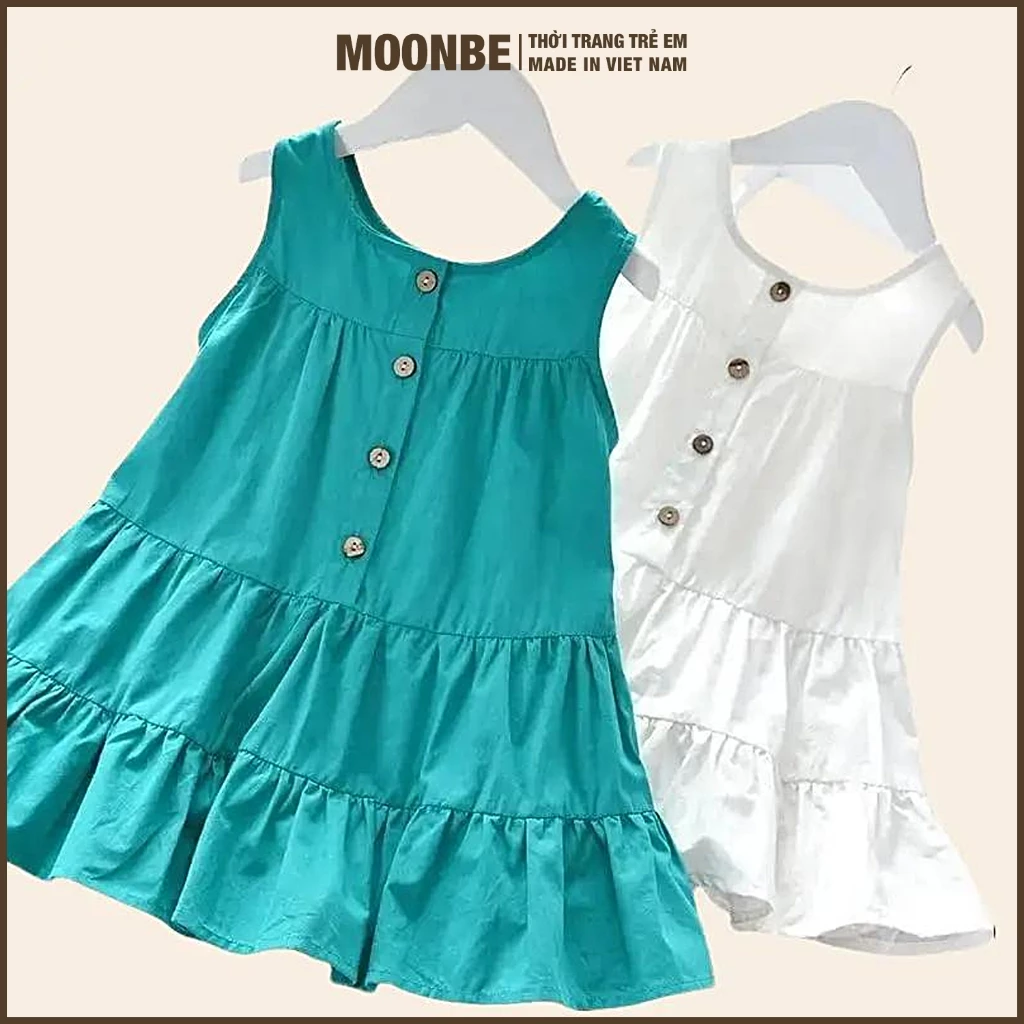 [Size 6-46kg] Váy Đầm Sát Nách Cho Bé Gái Chất Cotton Mềm Mát Phối Hàng Cúc Sau Lưng Thời Trang Trẻ MOONBE Đầm Cúc Sau