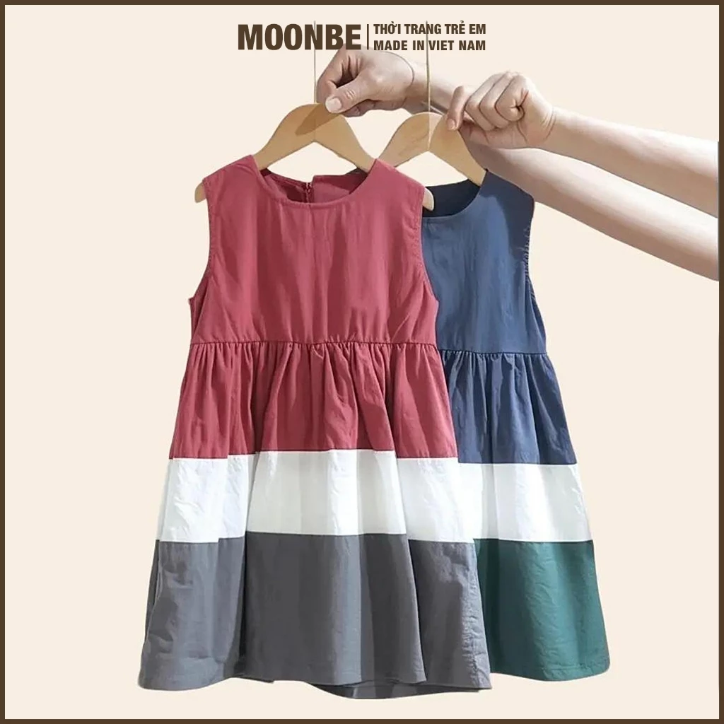 [Size 10-46kg] Váy Cho Bé Gái Mùa Hè Thời Trang Trẻ Em MOONBE Đầm Xòe Phối Màu