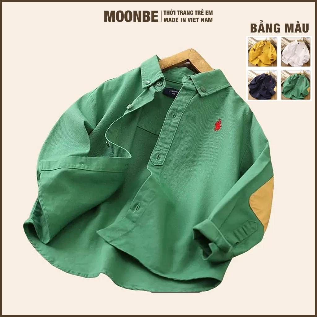 [Size 14-65kg] Áo Sơ Mi Cho Bé Trai Bé Gái Chất Vải Thô Xuất Mỹ Thời Trang Trẻ Em MOONBE Sơmi NEW