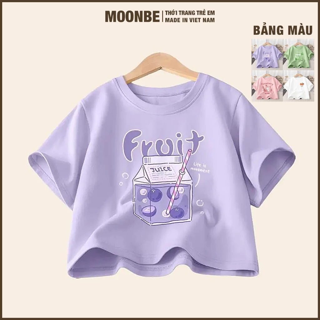 [Size 10-60kg] Áo Thun Cộc Tay Cổ Tròn Cho Bé Gái Chất Cotton Có Size Đại Thời Trang Trẻ Em MOONBE Áo Phông Fruit
