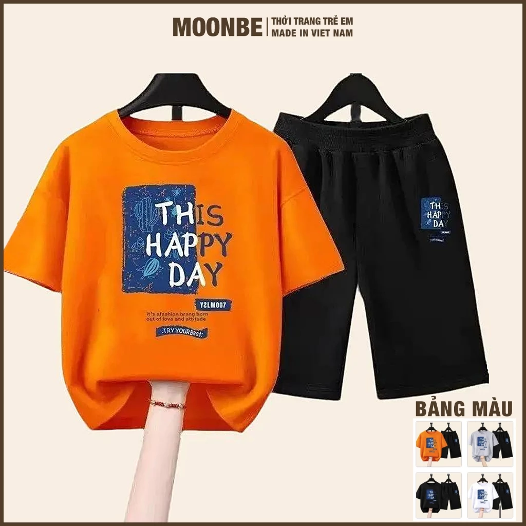 [Size 11-65kg] Set Bộ Quần Áo Cho Bé Trai, Bé Gái Chất Cotton Thời Trang Trẻ Em MOONBE Bộ Happy Day