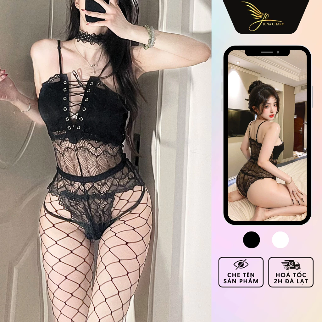 Bodysuit Ren, Đồ Liền Thân Jumpsuit Sexy JUNA Freesize Thời Trang Đồ Ngủ, Đồ Lót Dành Cho Nữ Cao Cấp, Màu Đen/S7414A