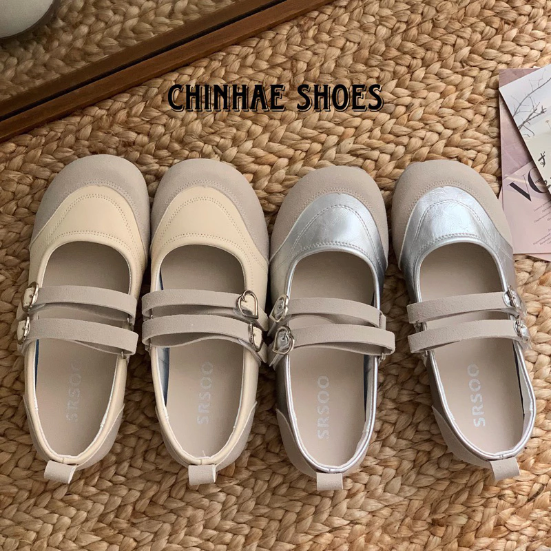 Giày búp bê bệt srsoo siêu mềm dẻo da pu mix da lộn phong cách trẻ trung năng động vintage nữ đi học đi chơi G085