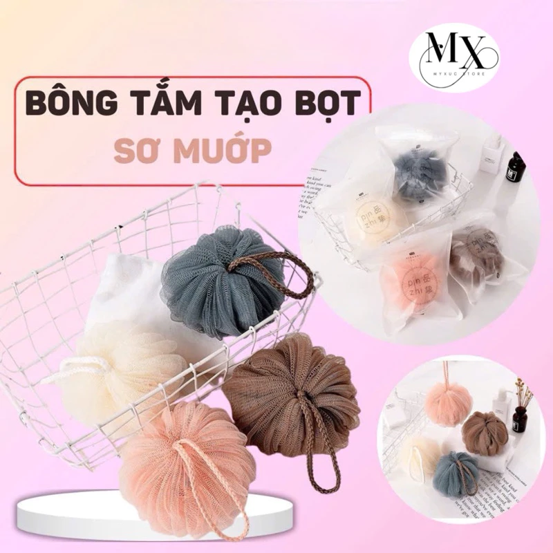 Bông Tắm Tròn Siêu Tạo Bọt Mềm Mịn Nhà Tắm Có Dây Treo Siêu Mềm Tẩy Tế Bào Chết
