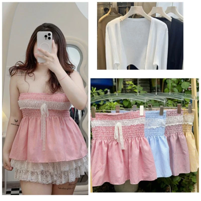 [bigsize60_90kg] Áo babydoll caro phối ren mềm