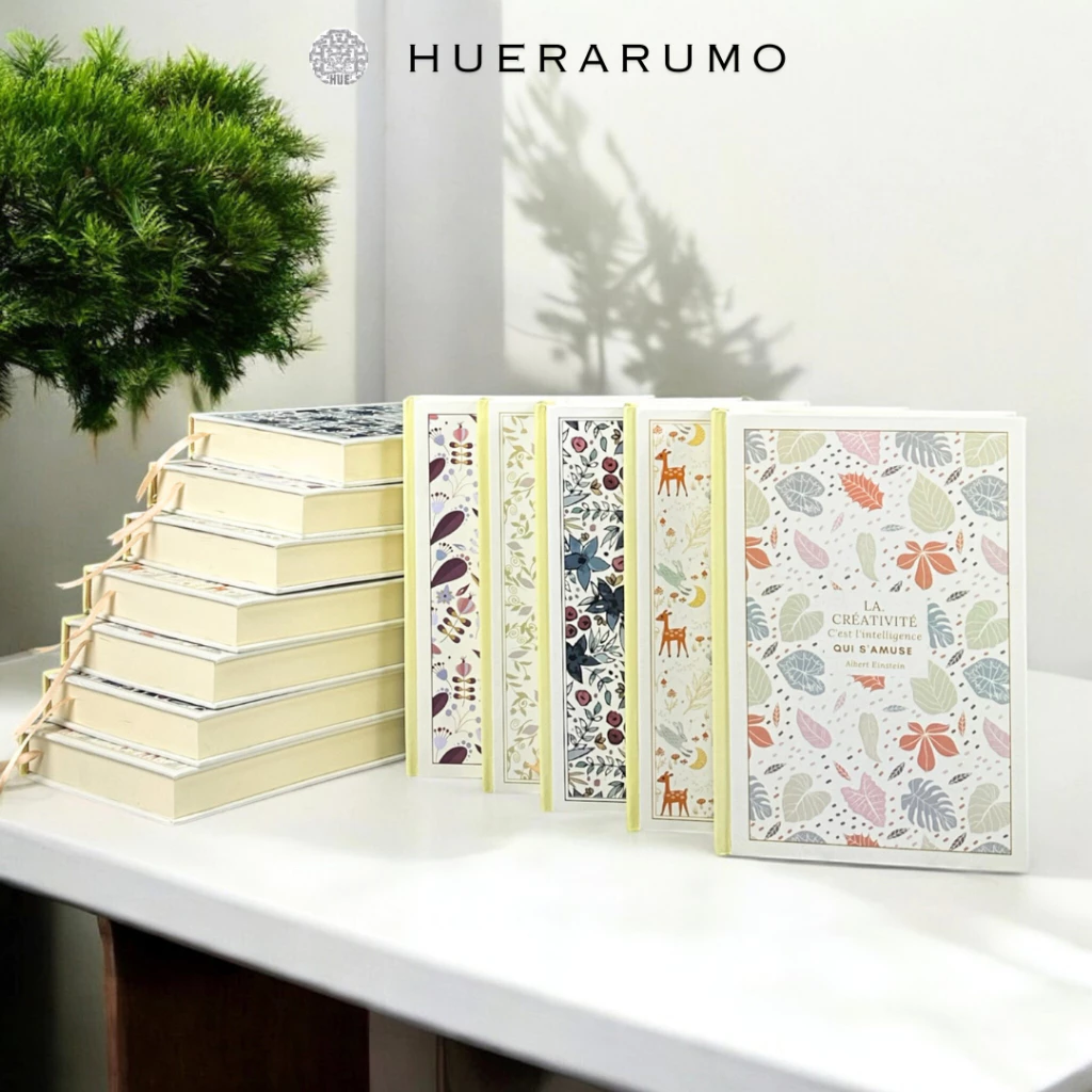Sổ bìa cứng B5 600TRANG HUERARUMO phong cách vintage cổ điển, Ruột kẻ ngang, ghi chú, bullet journal, học tập, quà tặng