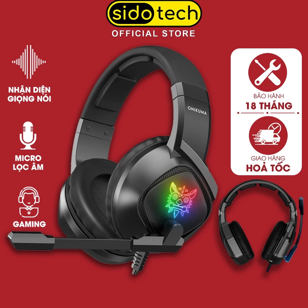 Tai nghe chụp tai có dây SIDOTECH ONIKUMA K19 gaming headphone có mic âm thanh vòm 3D super bass over ear chơi game RGB