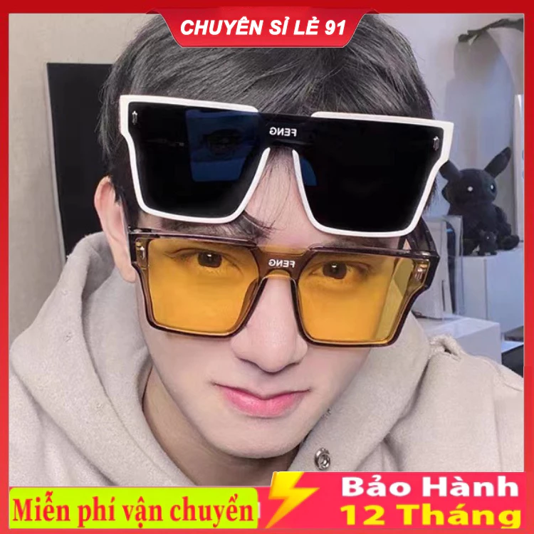 Kính râm mát nam nữ FENG  đi biển form vuông chống nắng chống chói bảo vệ mắt