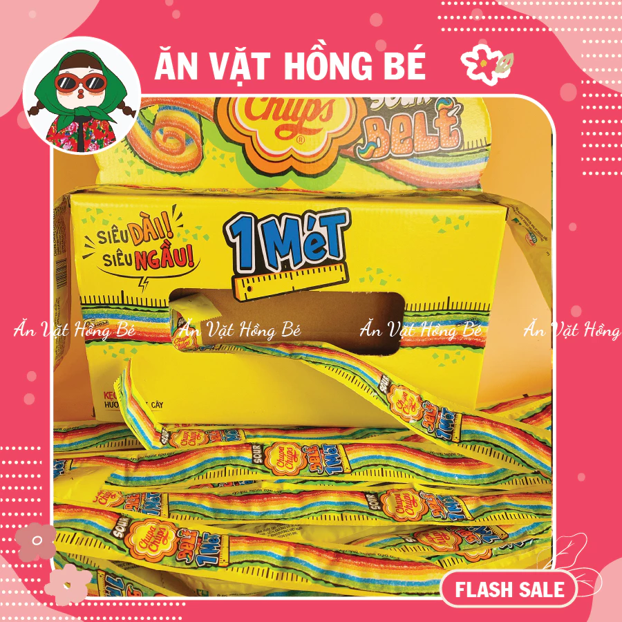 Kẹo dẻo cầu vồng 1m Chupa chups gói 50g mềm dẻo thơm ngon với hương trái cây, Đồ ăn vặt