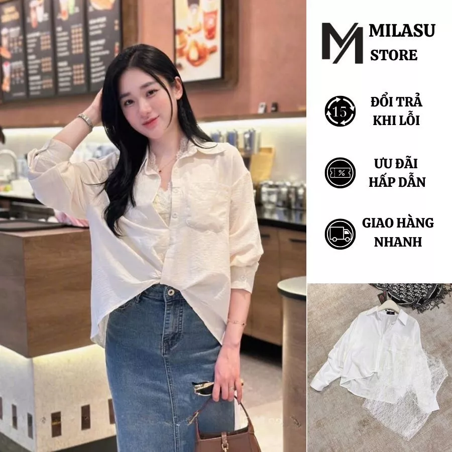 Áo Sơ Mi Trắng Đũi Mềm Kèm Lót Ren Sang Chảnh MILASU 402