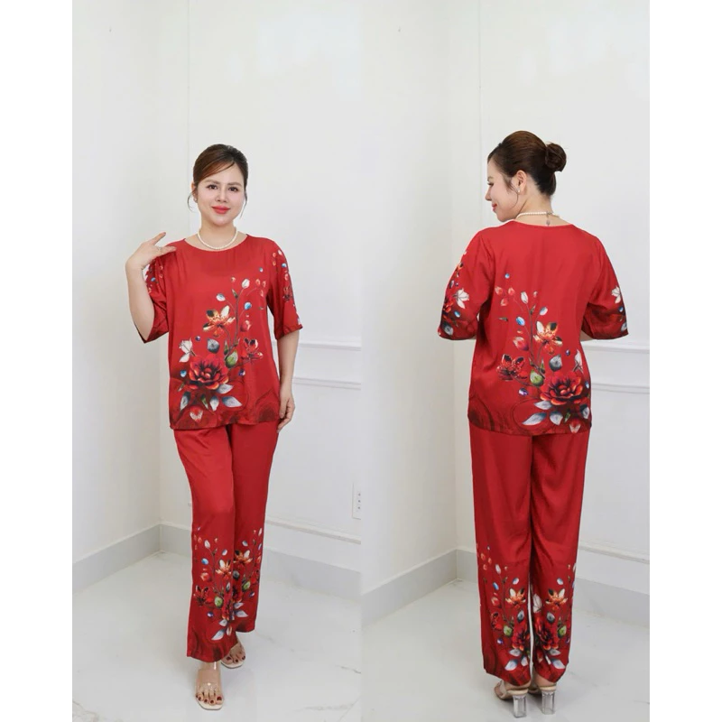 (48-69kg)Đồ bộ trung niên Hai Chị Em, Sét đồ kiểu  cho các mẹ,quần dài ống suông, chất lụa thoáng mát  MS80
